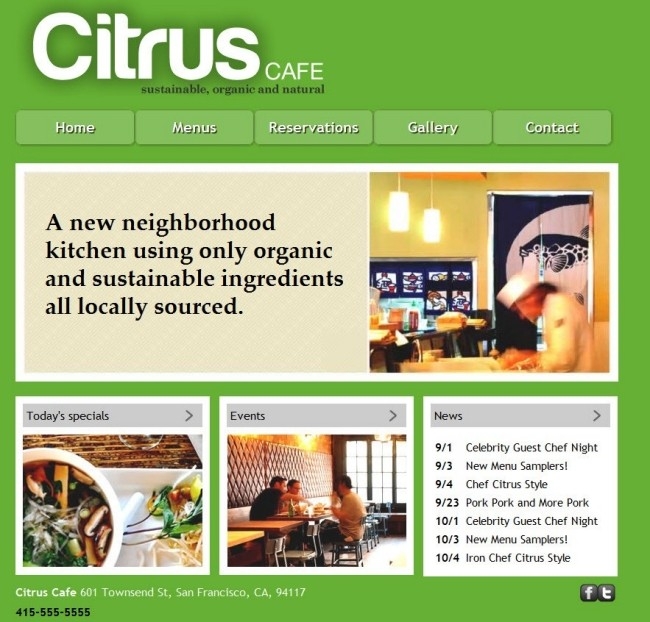 图1. 为桌面计算机优化的Citrus Café网站 图1. 为桌面计算机优化的Citrus Café网站