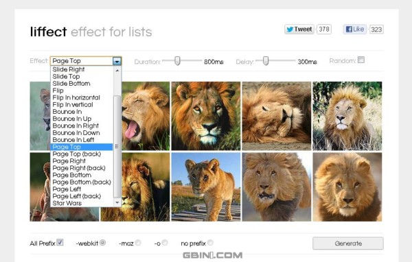 超酷的CSS3列表动画特效在线生成工具 - liffect