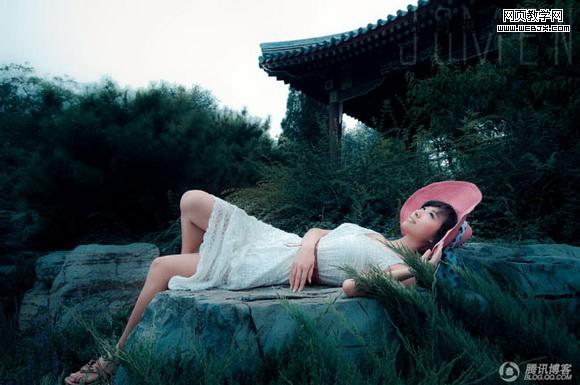 Photoshop把外景美女图片转为暗夜效果