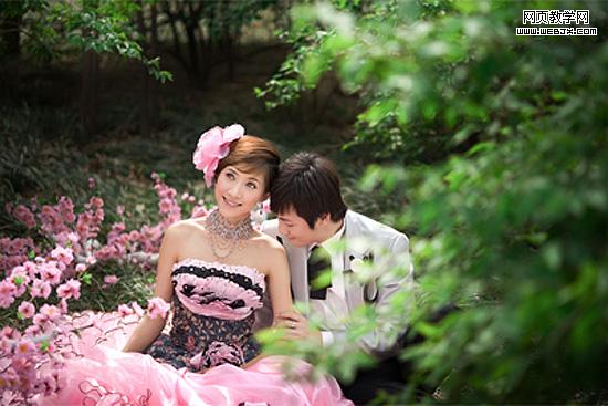 Photoshop打造漂亮的暖色树林婚片