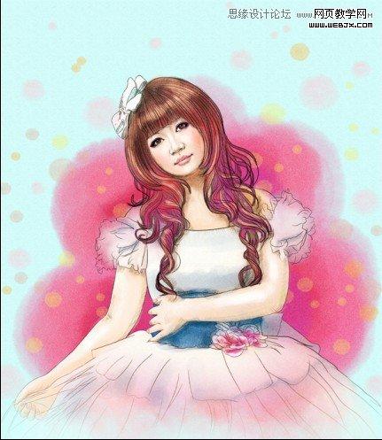 Photoshop给美女照片转成清爽的水彩素描画效果-webjx.com