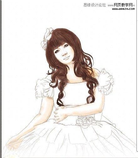 Photoshop给美女照片转成清爽的水彩素描画效果-webjx.com