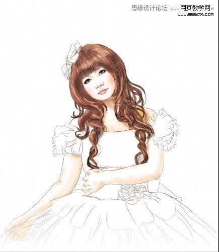 Photoshop给美女照片转成清爽的水彩素描画效果-webjx.com