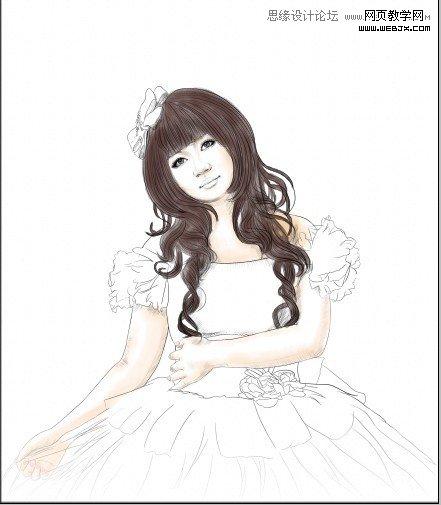 Photoshop给美女照片转成清爽的水彩素描画效果-webjx.com
