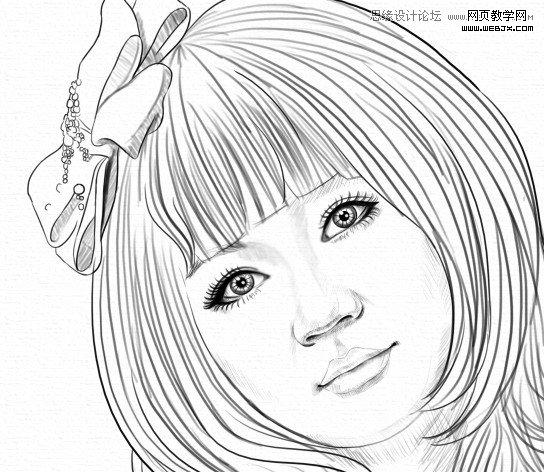 Photoshop给美女照片转成清爽的水彩素描画效果-webjx.com