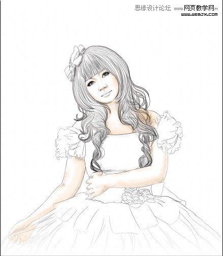 Photoshop给美女照片转成清爽的水彩素描画效果-webjx.com