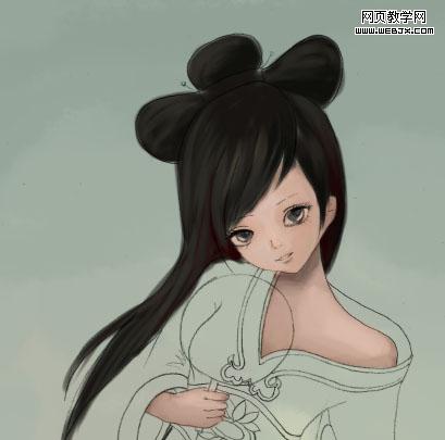 PS鼠绘清纯可爱的古装卡通小女孩