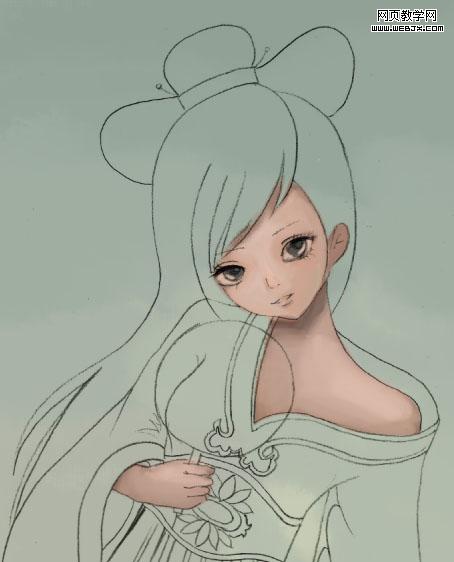 PS鼠绘清纯可爱的古装卡通小女孩