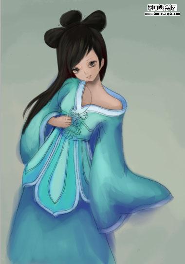 PS鼠绘清纯可爱的古装卡通小女孩