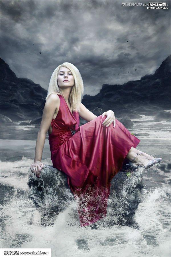 Photoshop合成海边美女宁静的幻想场景教程