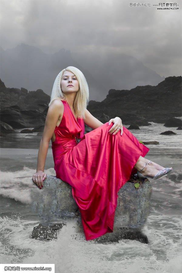 Photoshop合成海边美女宁静的幻想场景教程