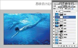 Photoshop使用素材合成水下男美人鱼场景