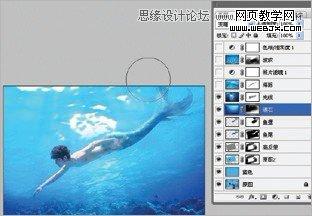 Photoshop使用素材合成水下男美人鱼场景