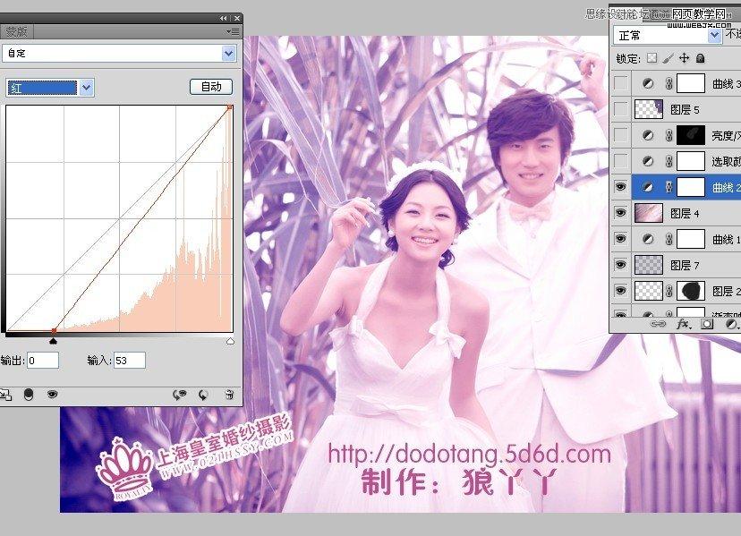 Photoshop调出外景婚片梦幻紫蓝色效果