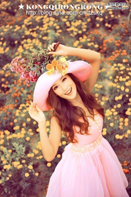 Photoshop调出林中美女复古暖黄色调