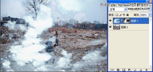 Photoshop调出做在废墟中的女孩战火颓废色彩