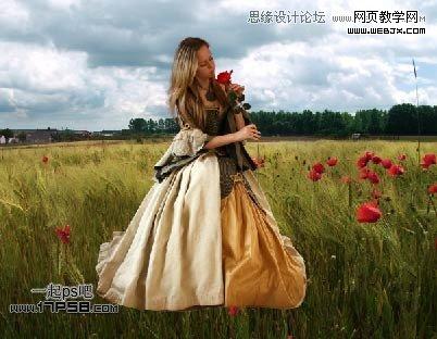 Photoshop合成玫瑰园看花的美女