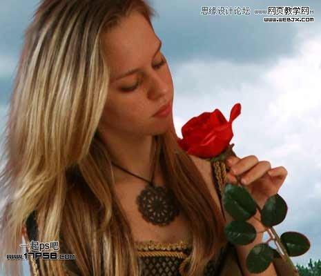 Photoshop合成玫瑰园看花的美女