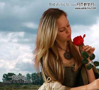 Photoshop合成玫瑰园看花的美女