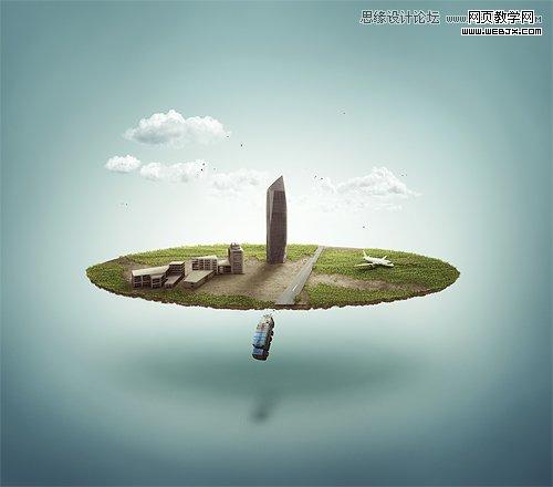 Photoshop合成从悬浮空中城市掉落的卡车
