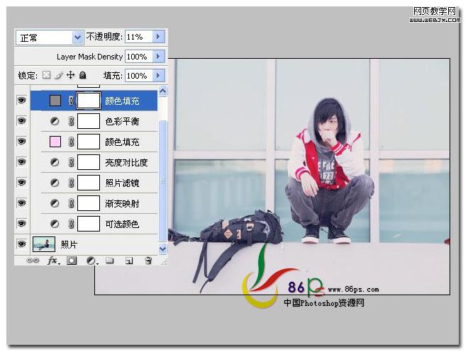 PS可选颜色和纯色填充制作颓废的暗红色调图片_webjx.com