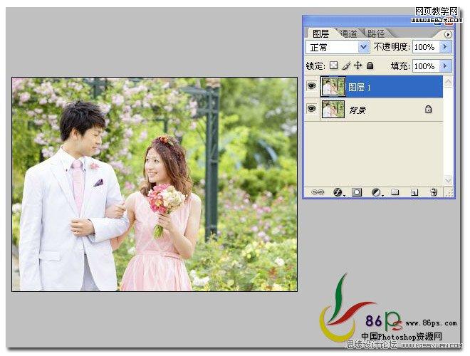 PS婚片调色实例教程:外景婚片柔美色调_WEBJX.COM