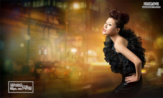 Photoshop美女模特照片:增强空间感的夜景光效片_webjx.com