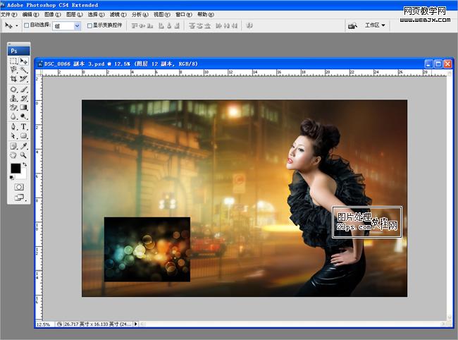 Photoshop美女模特照片:增强空间感的夜景光效片_webjx.com