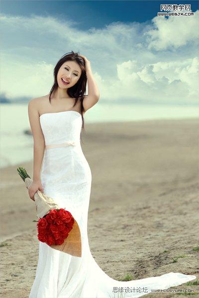 Photoshop婚纱图片:为新娘照片添加云彩_webjx.com