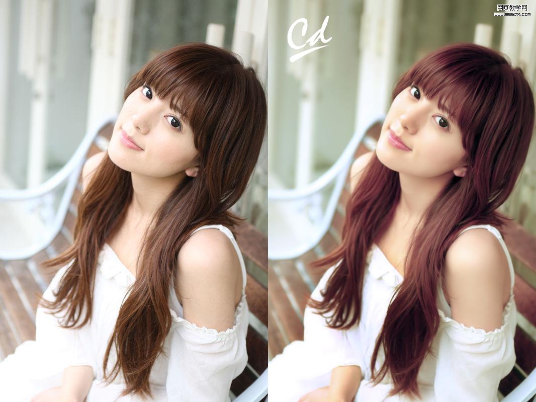 Photoshop照片调色:淡雅的紫黄色调美女图片_webjx.com
