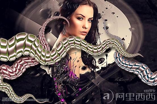 PS CS5画笔和液化滤镜绘制金属章鱼触角效果_webjx.com