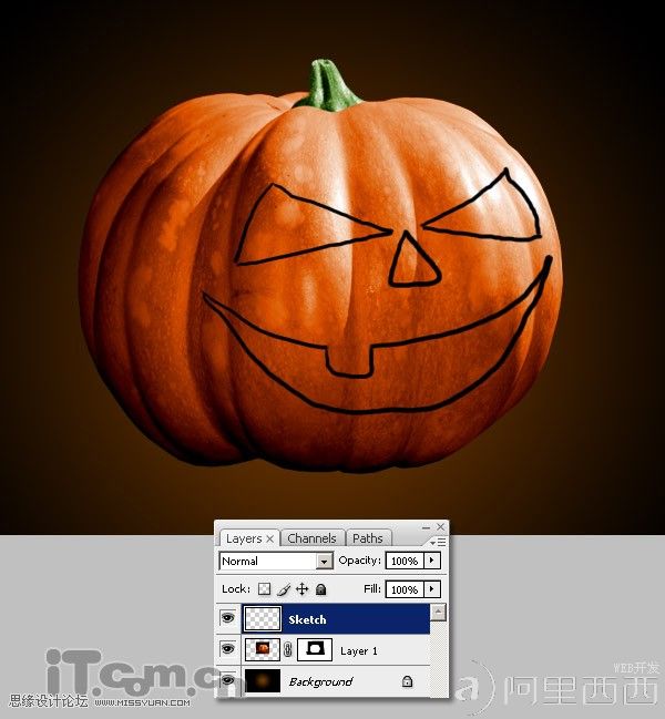 使用photoshop制作万圣节的南瓜灯_webjx.com
