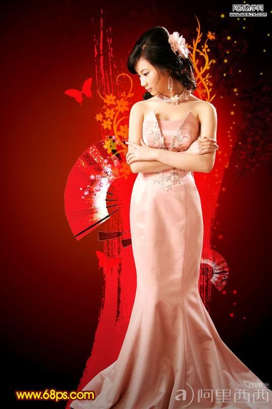 Photoshop为美女照片添加艳丽的古典背景