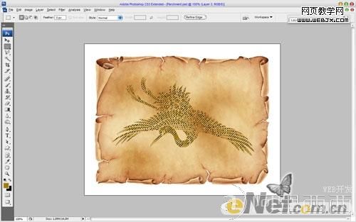 用Photoshop添加图片到旧羊皮纸上