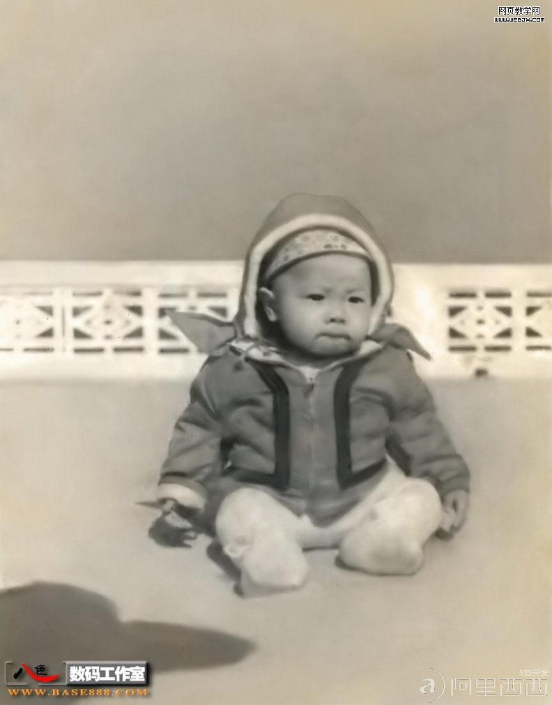 Photoshop修复焦黄色调的儿时的老照片_爱易学习网