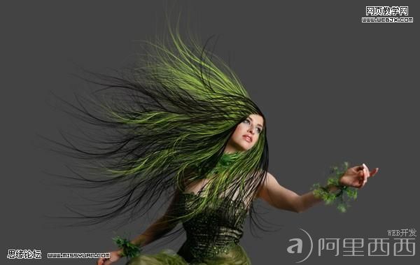 Photoshop合成森林中的绿色精灵