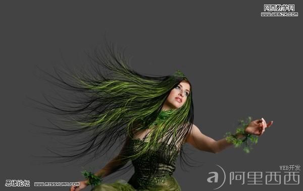 Photoshop合成森林中的绿色精灵