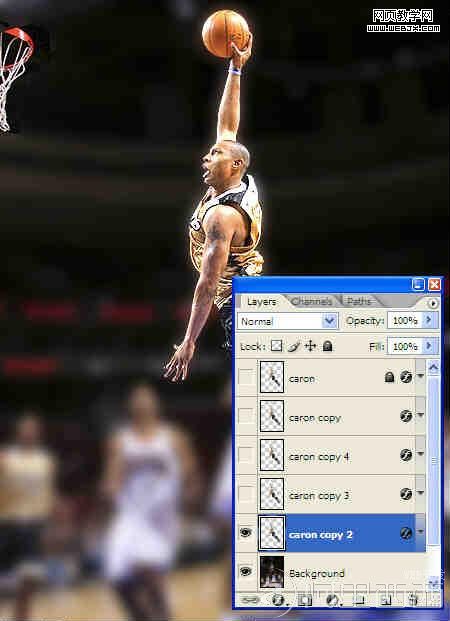 Photoshop打造带炫彩光线的扣篮动作_爱易学习网