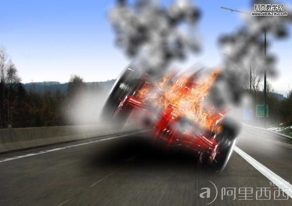 PS照片合成教程:着火的疯狂F1赛车_ali xixi.com