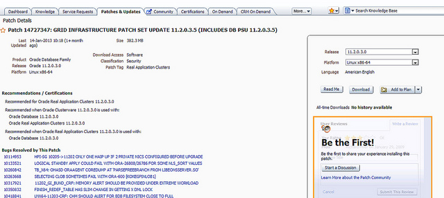 Patch 14727347 GRID INFRASTRUCTURE PATCH SET UPDATE 11.2.0.3.5 (INCLUDES DB PSU 11.2.0.3.5)